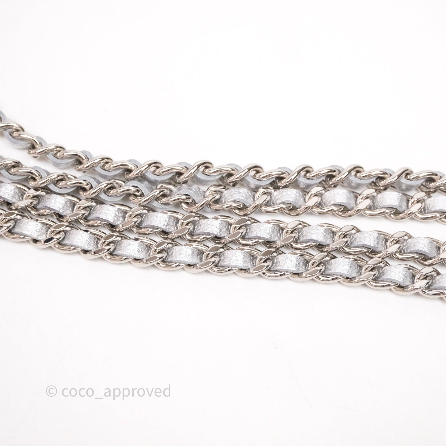 Chanel Top Handle Long Vanity Case with Chain Metallic Silver Shiny Caviar Silver Hardware