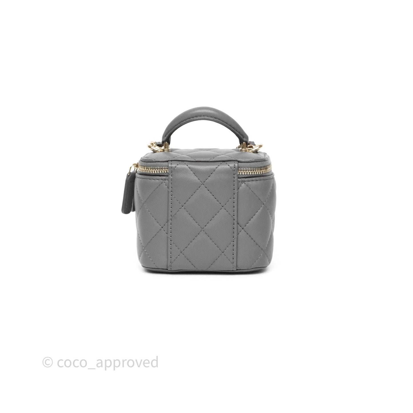 Chanel Mini Top Handle Vanity With Chain Grey Lambskin Gold Hardware