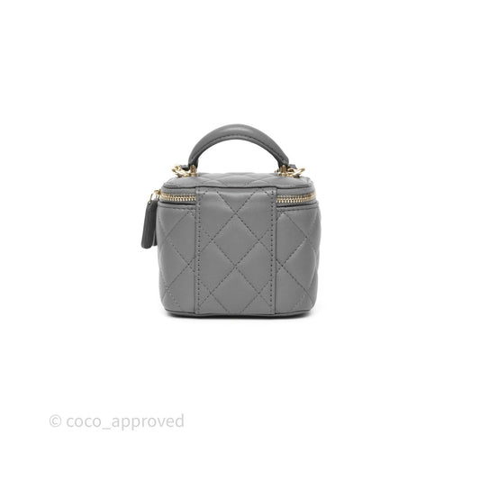 Chanel Mini Top Handle Vanity With Chain Grey Lambskin Gold Hardware