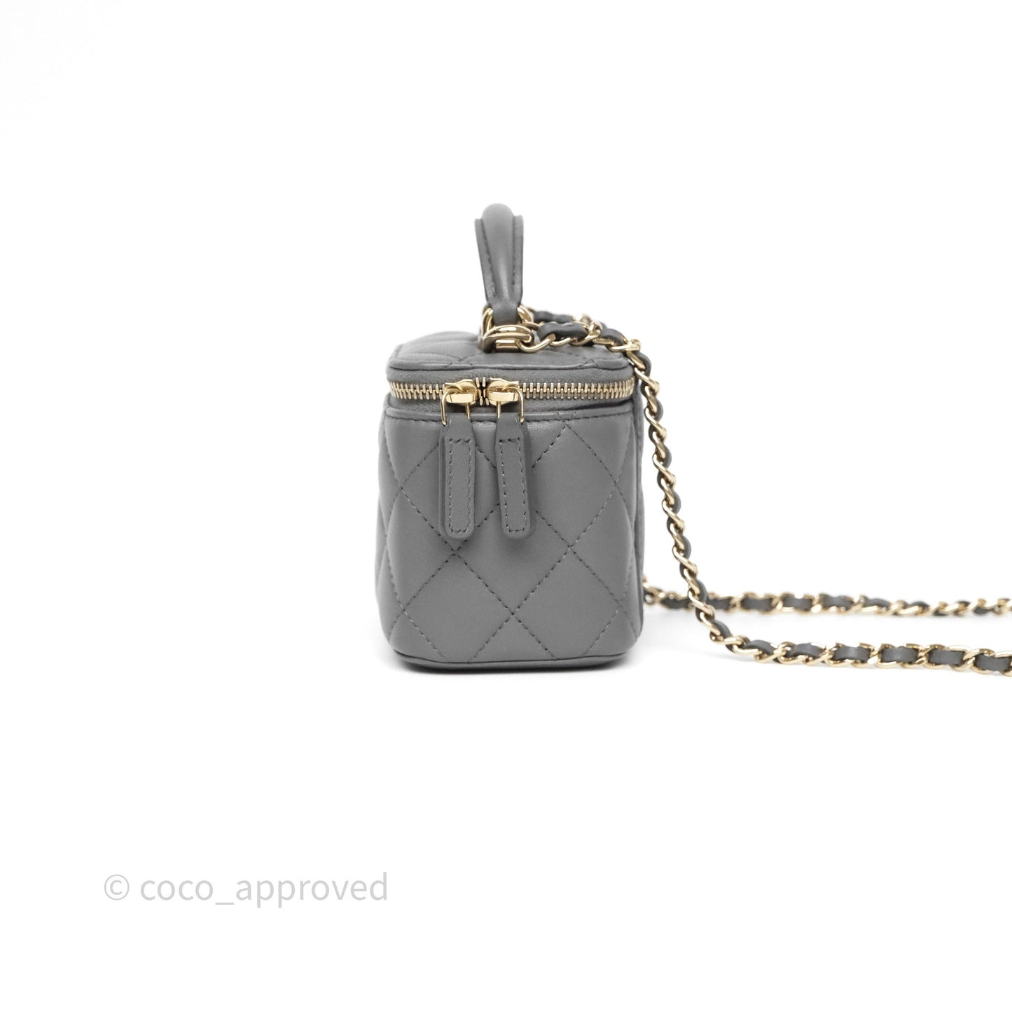 Chanel Mini Top Handle Vanity With Chain Grey Lambskin Gold Hardware