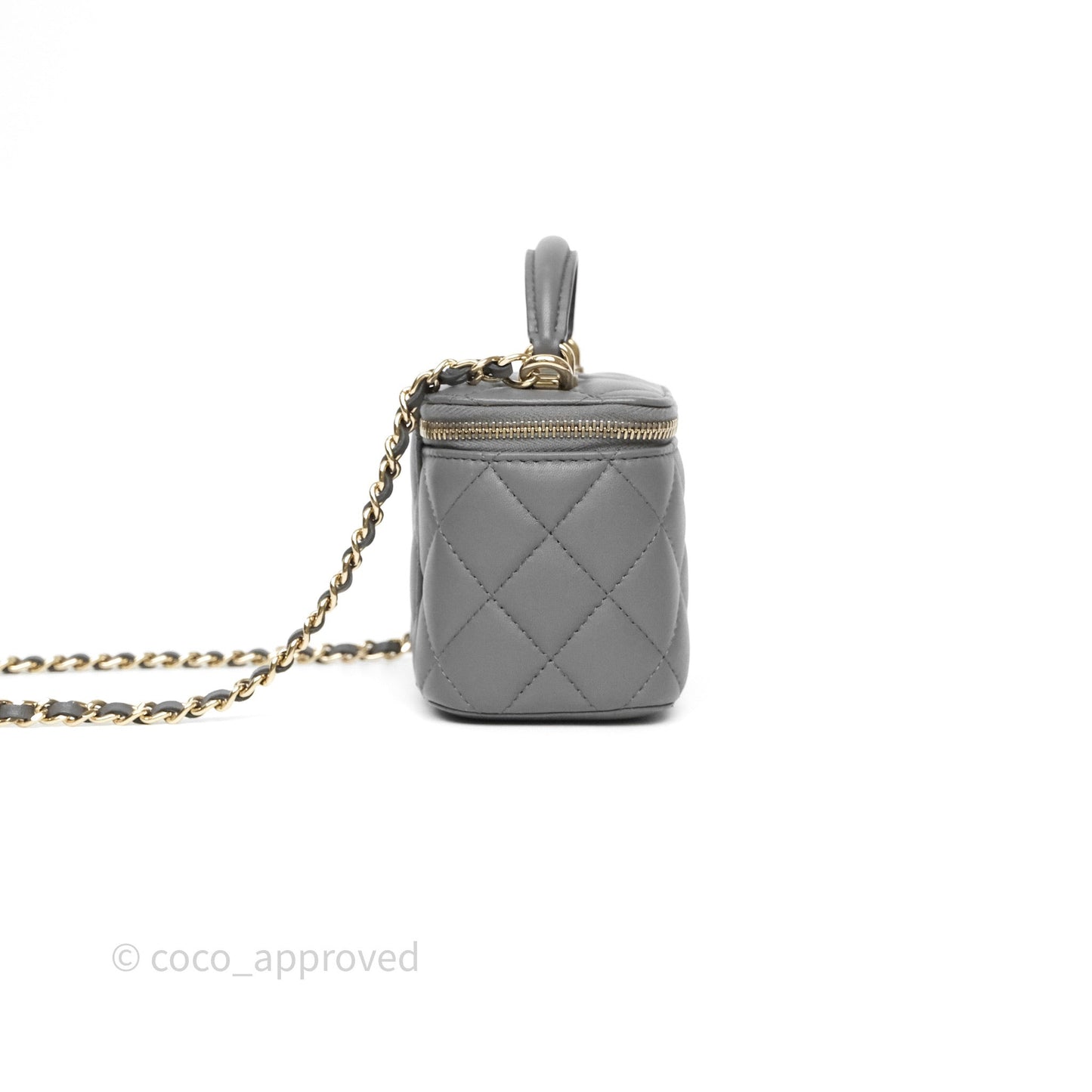 Chanel Mini Top Handle Vanity With Chain Grey Lambskin Gold Hardware