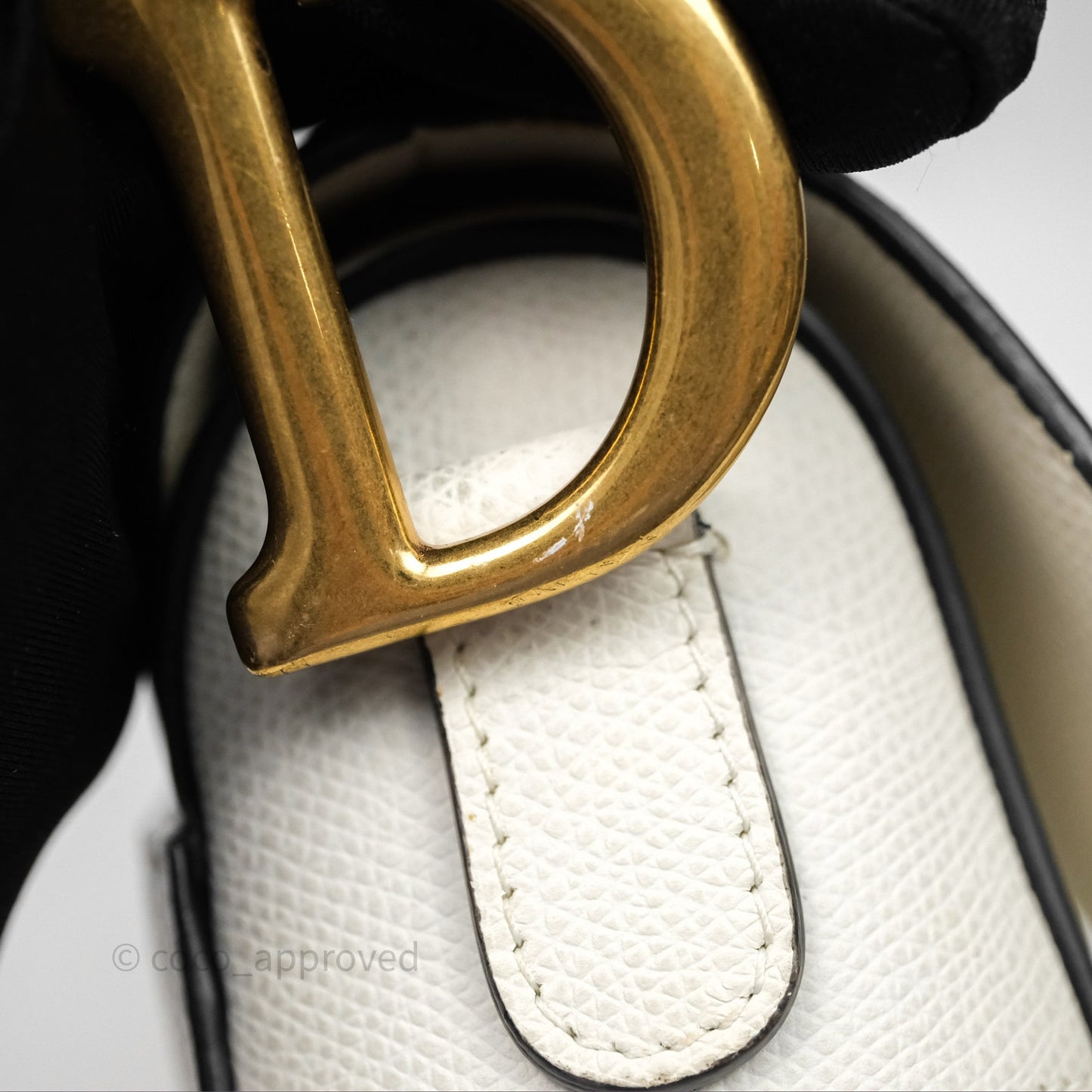 Christian Dior Saddle Bag White Grained Calfskin Gold Hardware