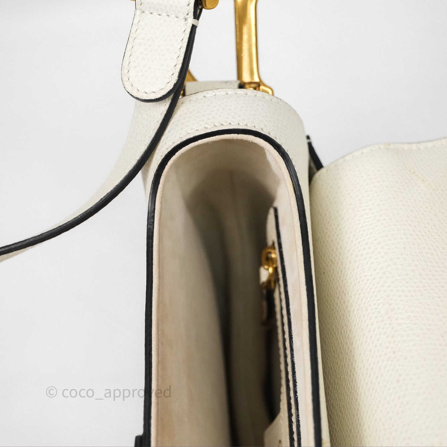 Christian Dior Saddle Bag White Grained Calfskin Gold Hardware