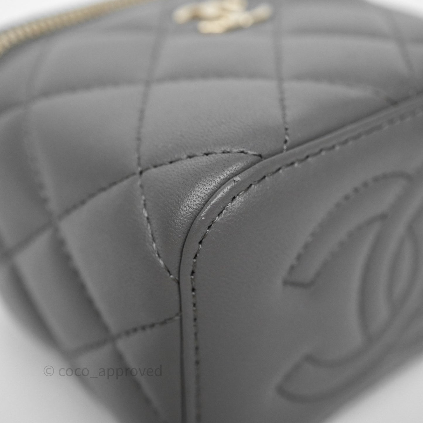 Chanel Mini Top Handle Vanity With Chain Grey Lambskin Gold Hardware