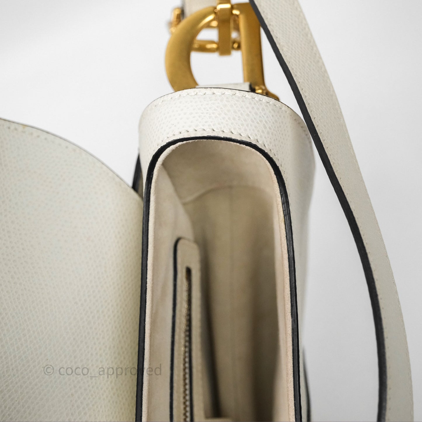 Christian Dior Saddle Bag White Grained Calfskin Gold Hardware