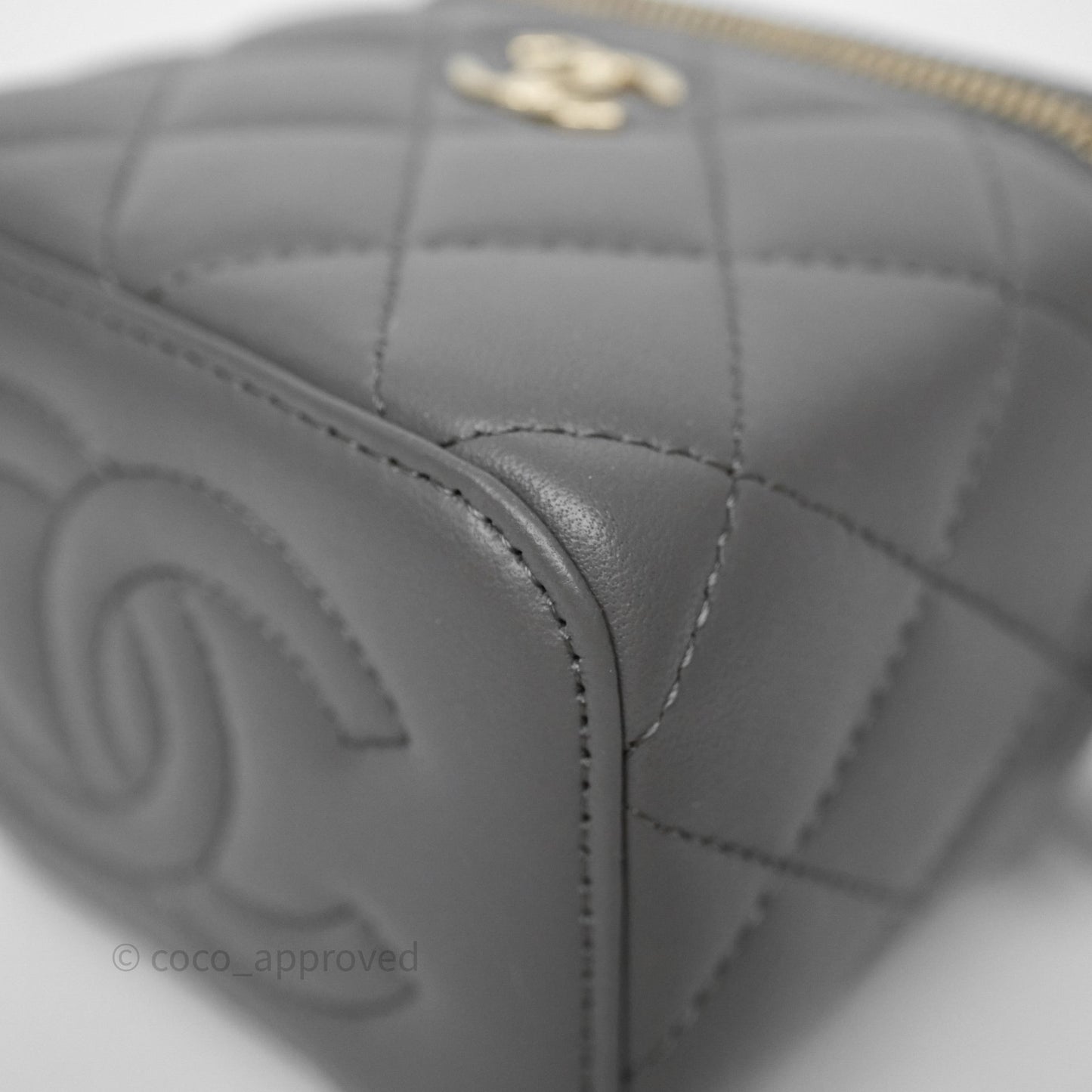 Chanel Mini Top Handle Vanity With Chain Grey Lambskin Gold Hardware