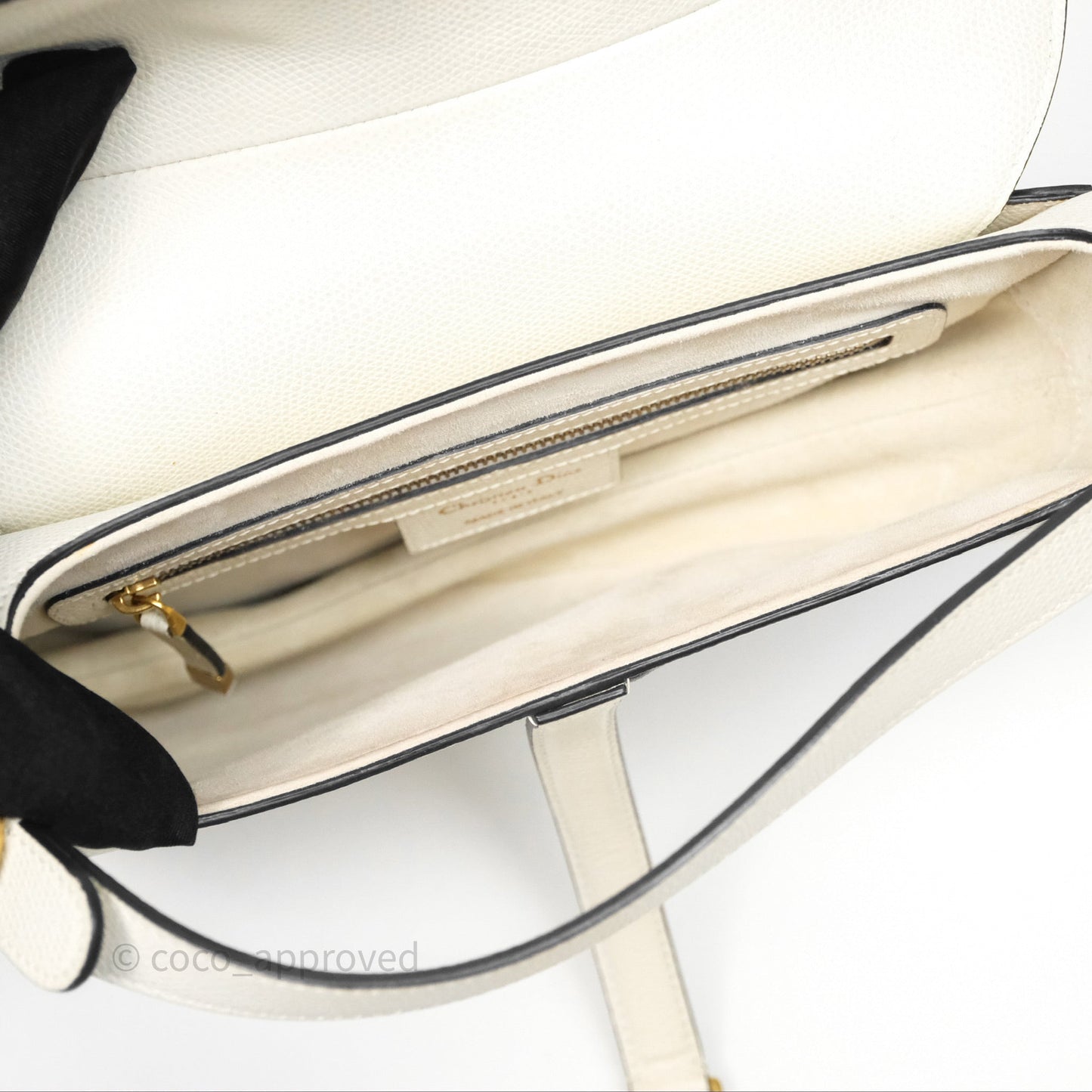 Christian Dior Saddle Bag White Grained Calfskin Gold Hardware
