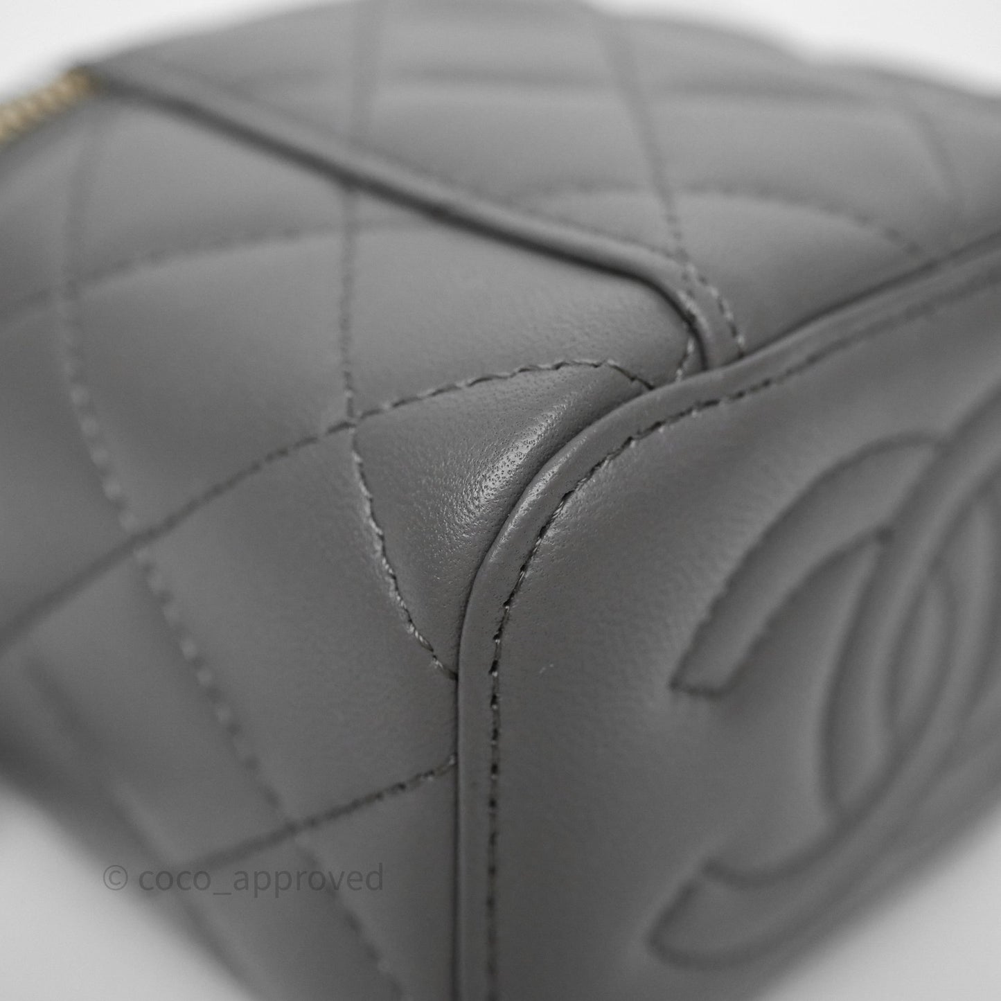 Chanel Mini Top Handle Vanity With Chain Grey Lambskin Gold Hardware