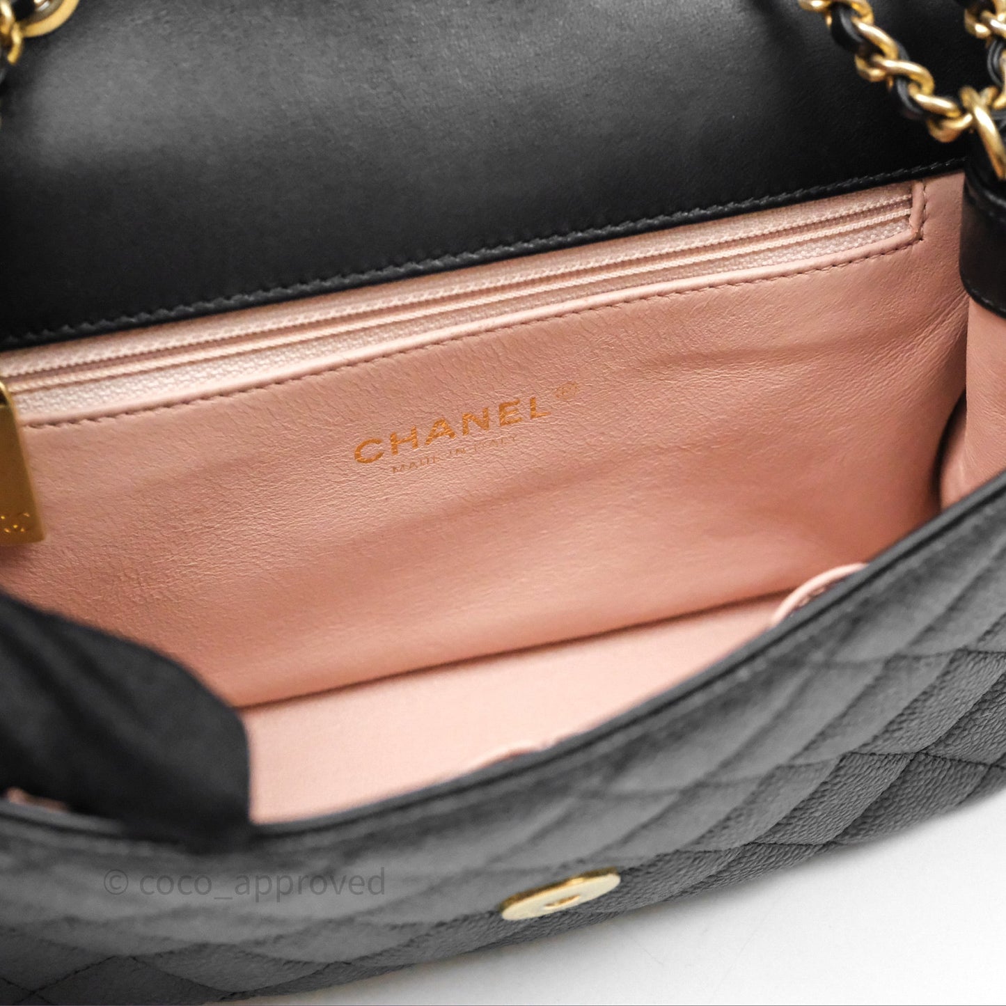 Chanel Small CC Filigree Flap Quilted Black Caviar Aged Gold Hardware