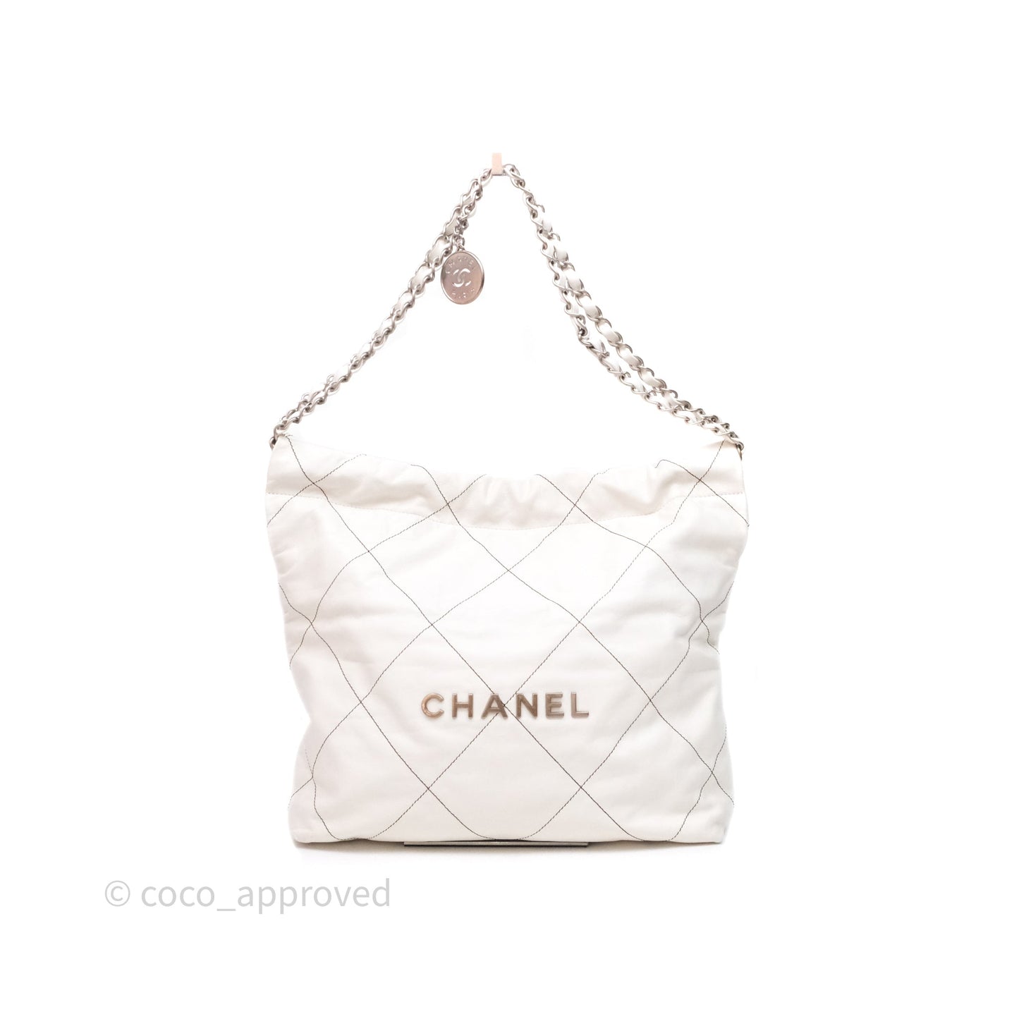 Chanel 22 Small White Crumpled Calfskin Aged Silver Hardware