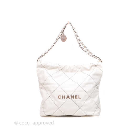 Chanel 22 Small White Crumpled Calfskin Aged Silver Hardware