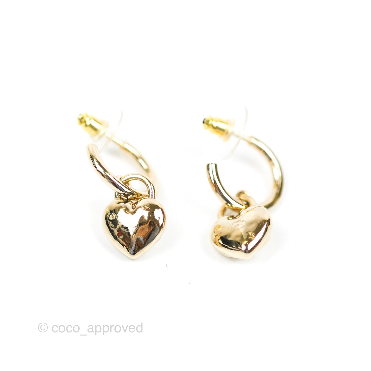 Chanel Heart CC Drop Hoop Earrings Gold Tone 23V