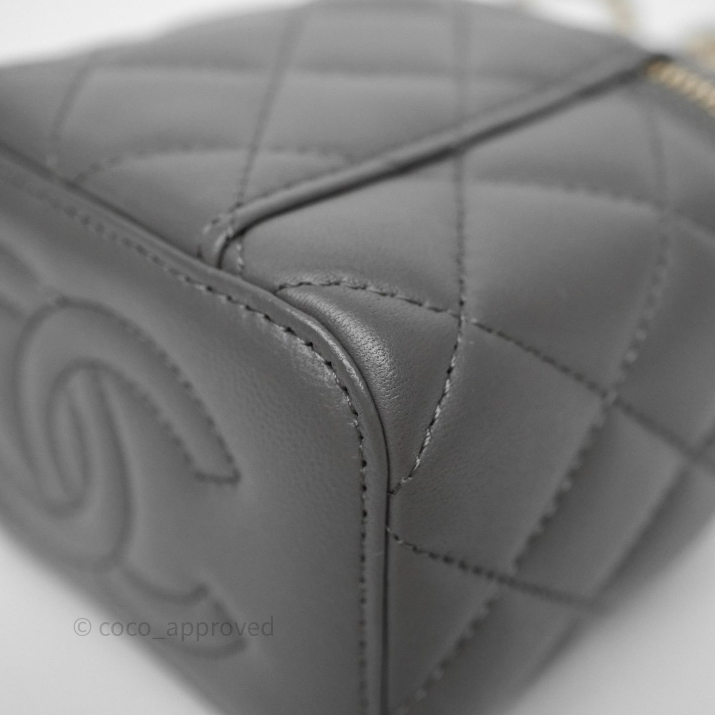 Chanel Mini Top Handle Vanity With Chain Grey Lambskin Gold Hardware
