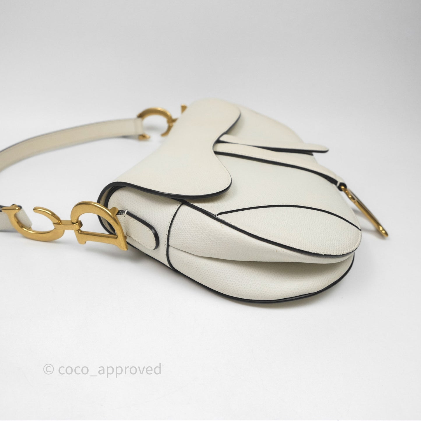 Christian Dior Saddle Bag White Grained Calfskin Gold Hardware