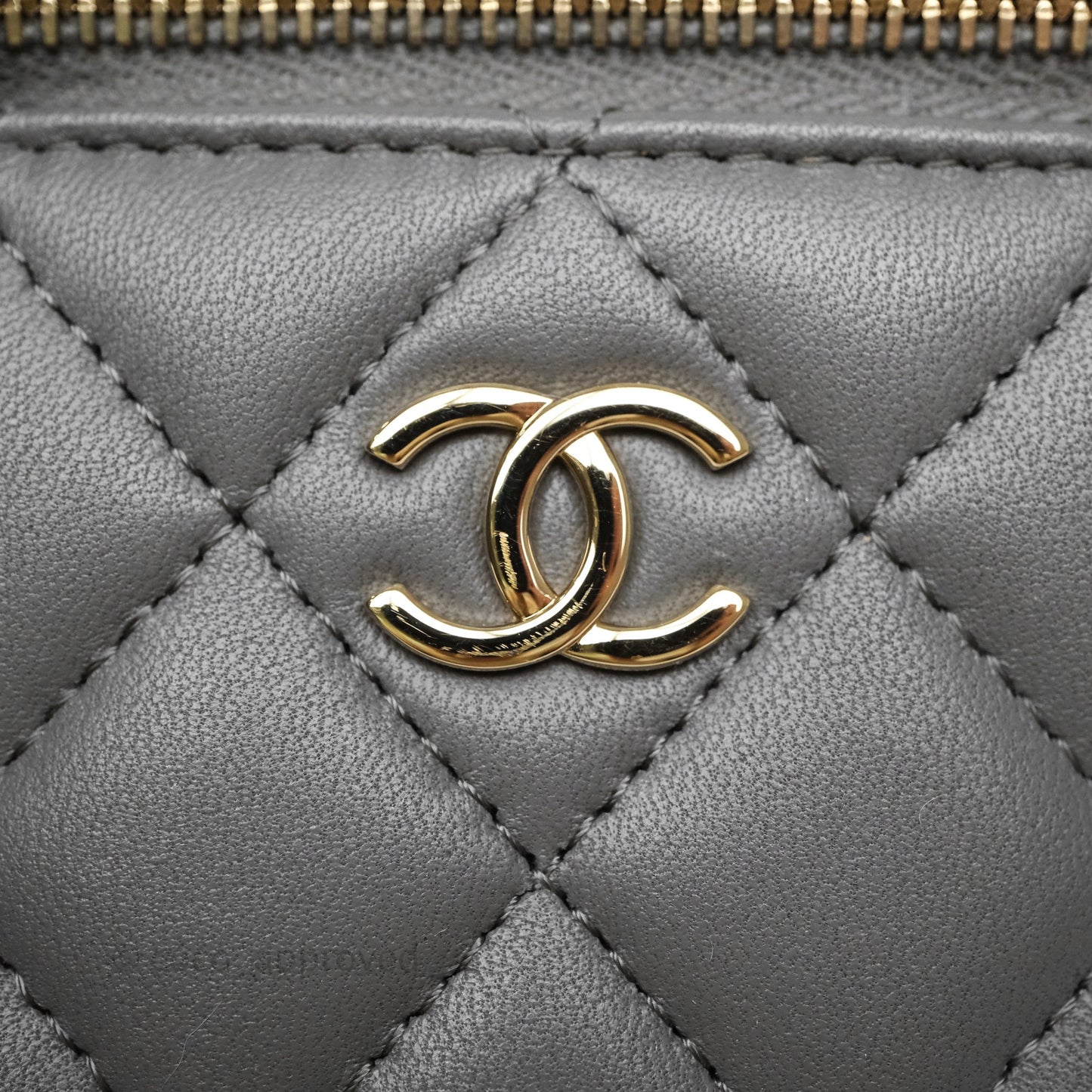 Chanel Mini Top Handle Vanity With Chain Grey Lambskin Gold Hardware