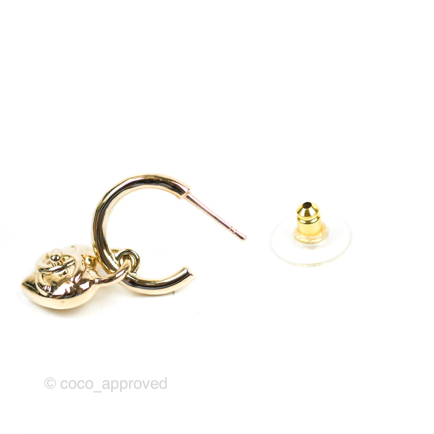 Chanel Heart CC Drop Hoop Earrings Gold Tone 23V