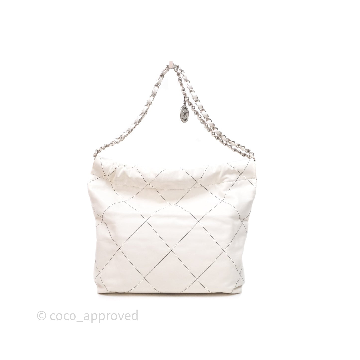 Chanel 22 Small White Crumpled Calfskin Aged Silver Hardware