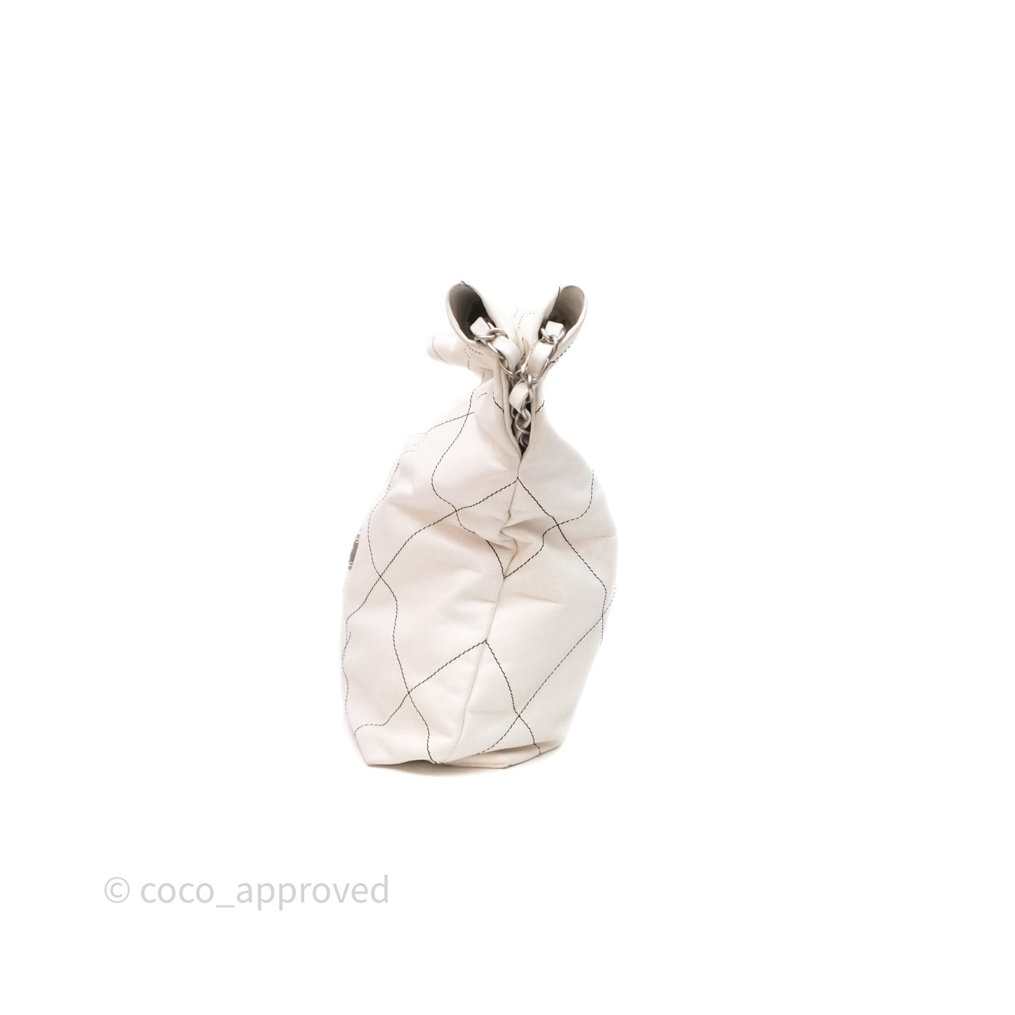Chanel 22 Small White Crumpled Calfskin Aged Silver Hardware