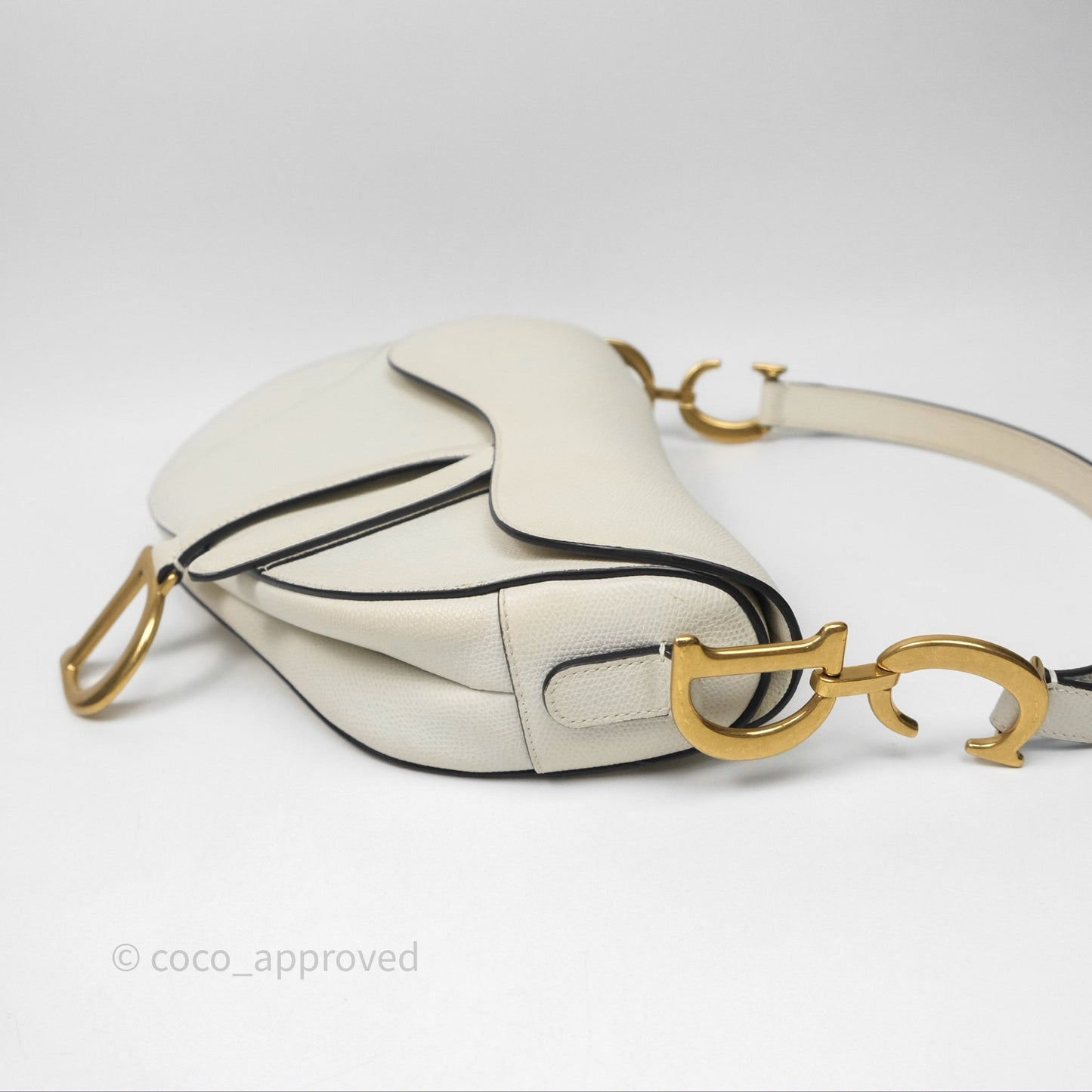 Christian Dior Saddle Bag White Grained Calfskin Gold Hardware