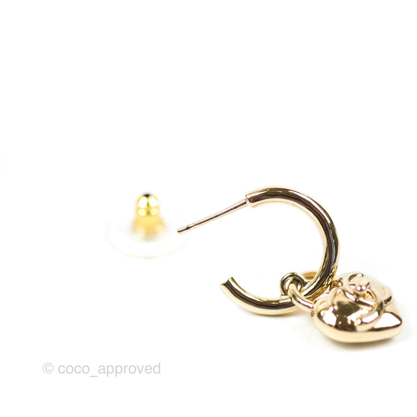 Chanel Heart CC Drop Hoop Earrings Gold Tone 23V