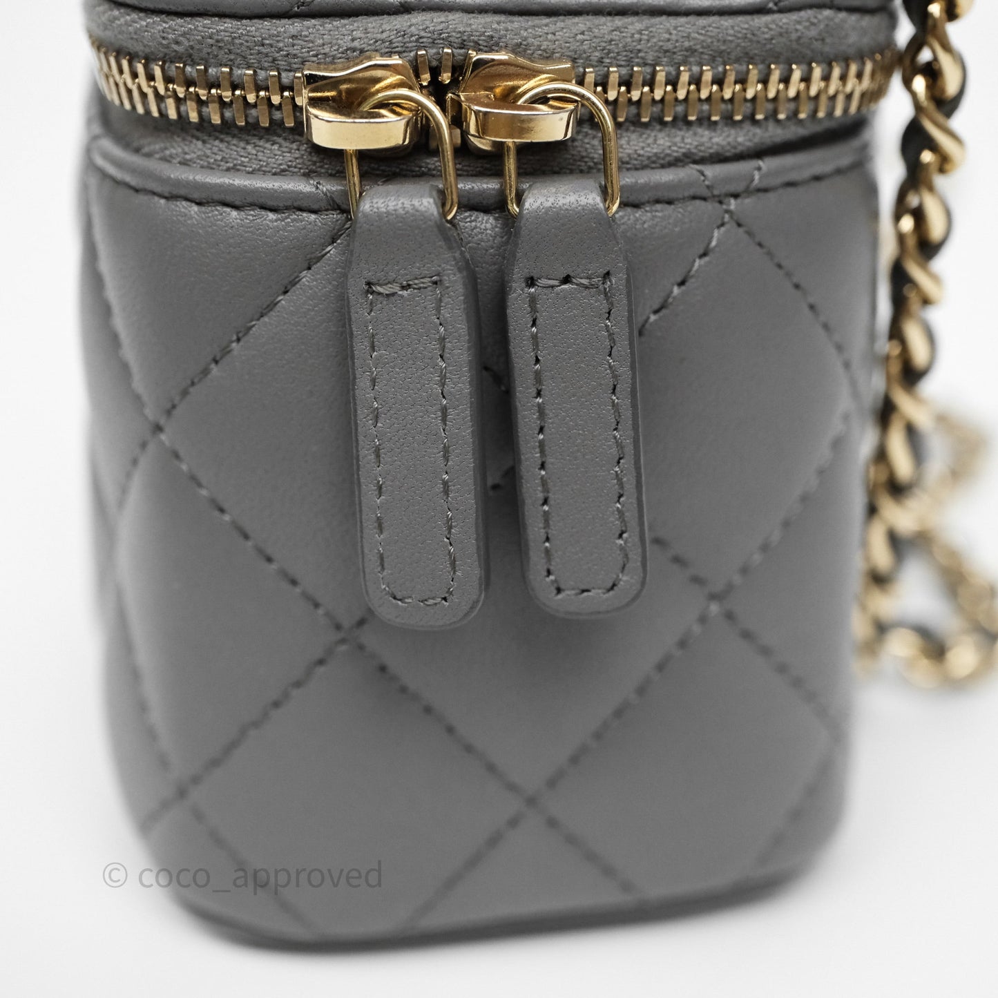 Chanel Mini Top Handle Vanity With Chain Grey Lambskin Gold Hardware