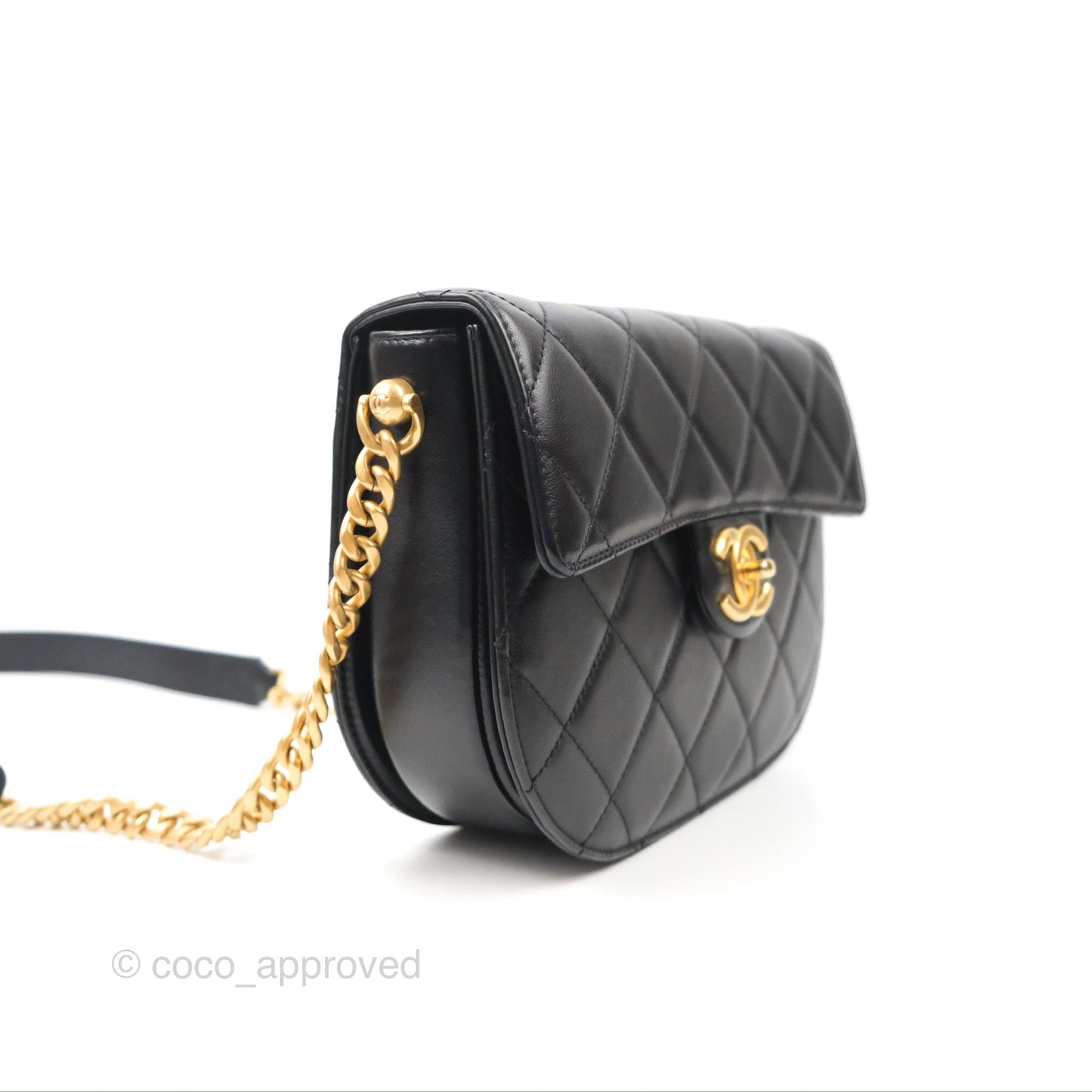 Chanel Small Round Messenger Bag Black Calfskin Aged Gold Hardware