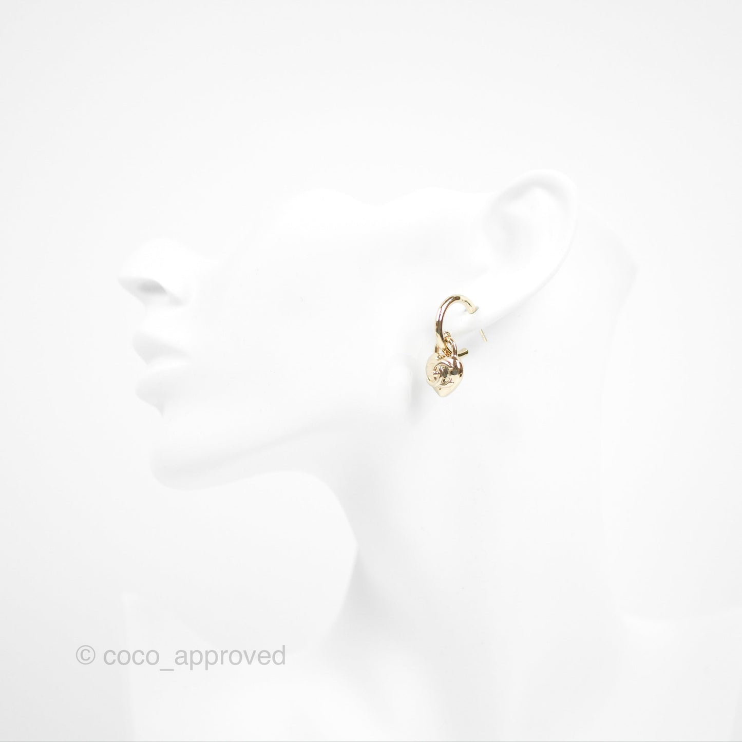 Chanel Heart CC Drop Hoop Earrings Gold Tone 23V