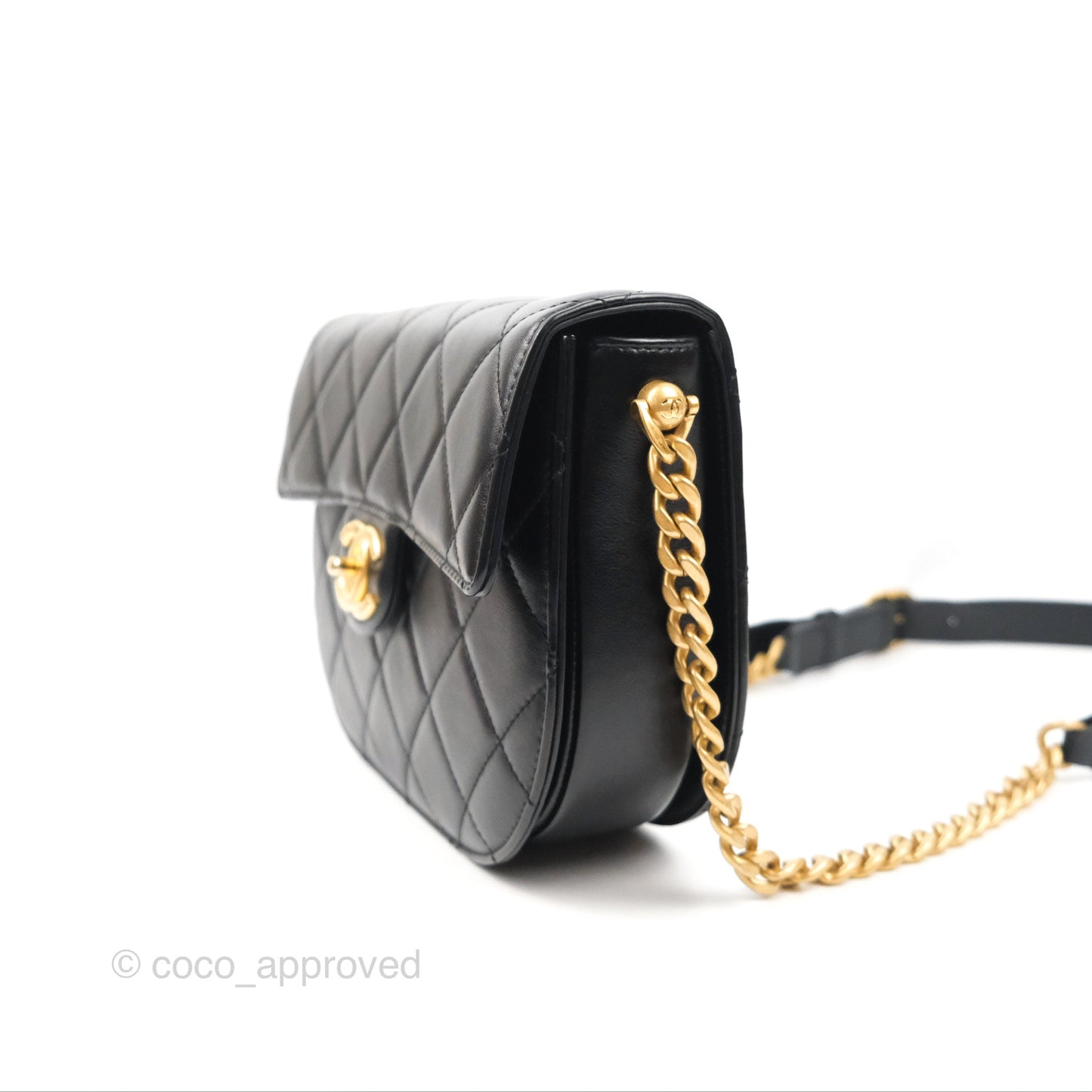 Chanel Small Round Messenger Bag Black Calfskin Aged Gold Hardware