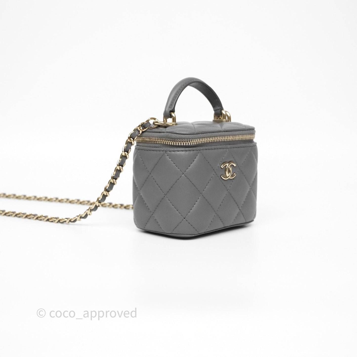 Chanel Mini Top Handle Vanity With Chain Grey Lambskin Gold Hardware