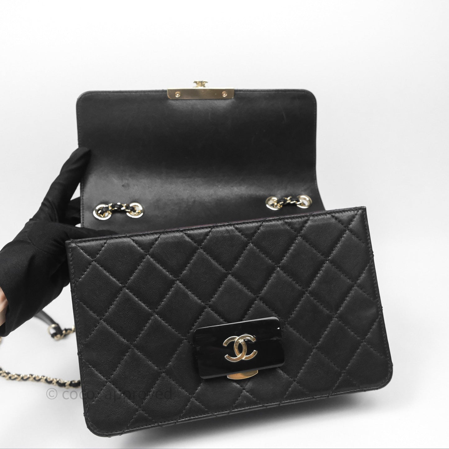 Chanel Beauty Lock Flap Bag Black Calfskin Gold Hardware