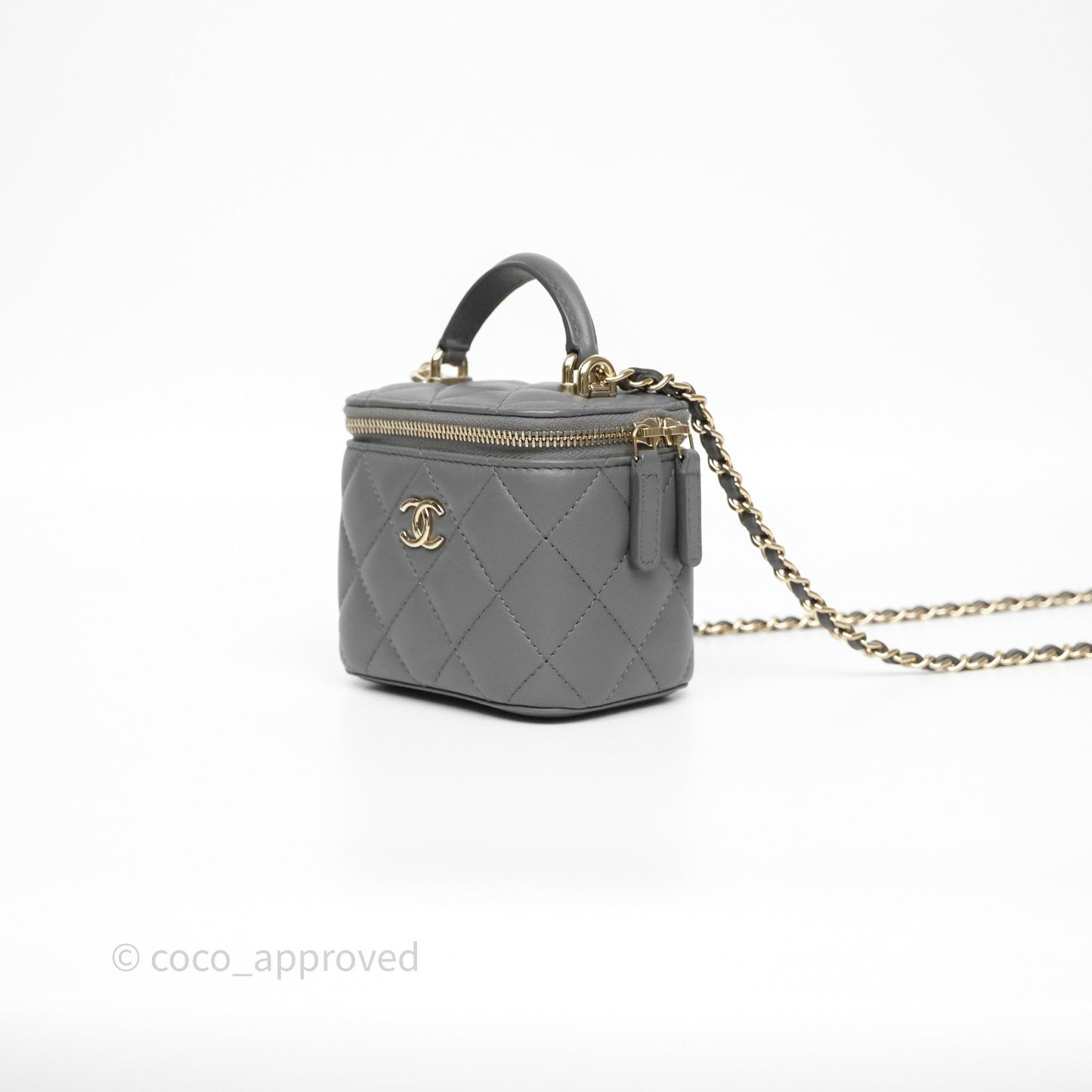 Chanel Mini Top Handle Vanity With Chain Grey Lambskin Gold Hardware