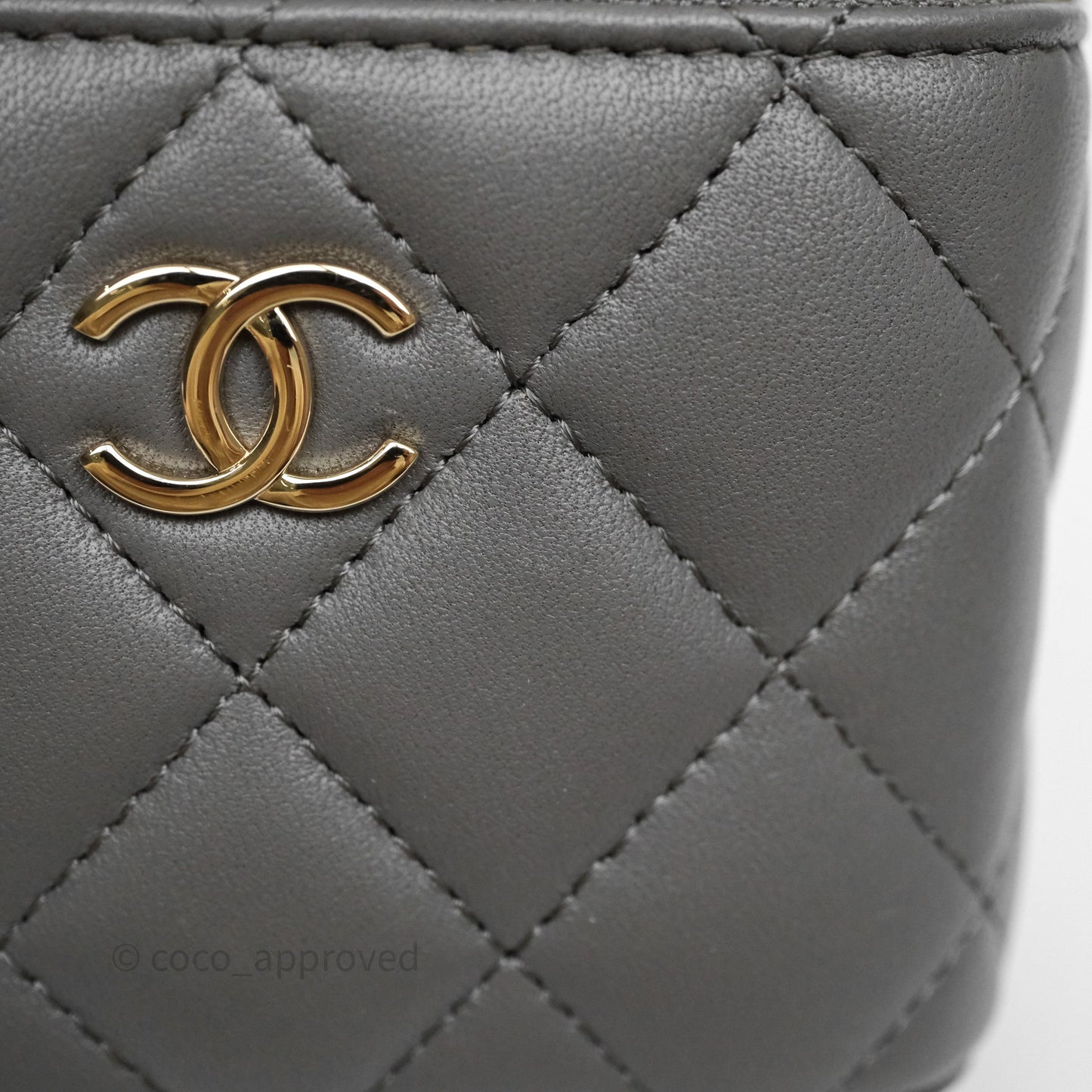 Chanel Mini Top Handle Vanity With Chain Grey Lambskin Gold Hardware