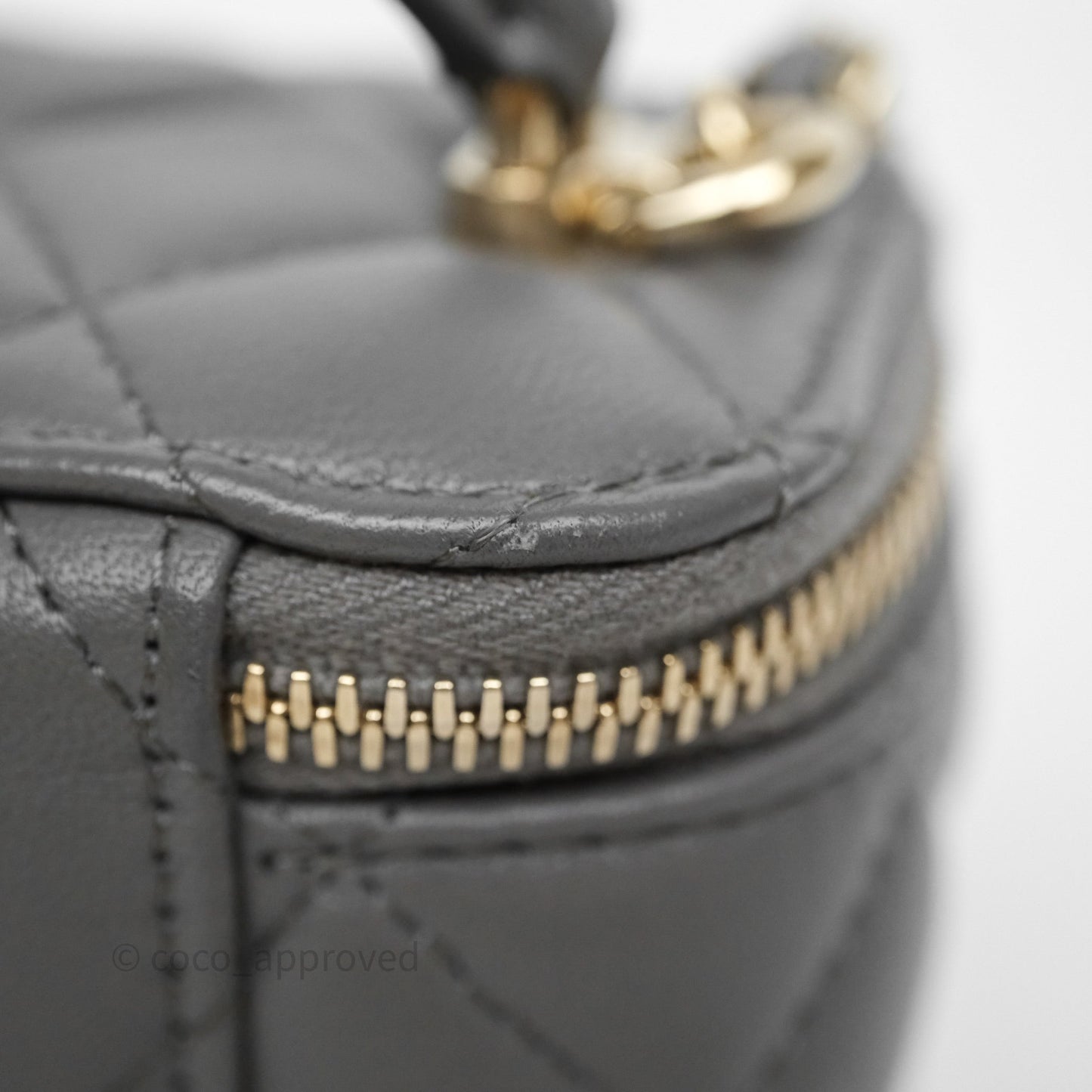 Chanel Mini Top Handle Vanity With Chain Grey Lambskin Gold Hardware