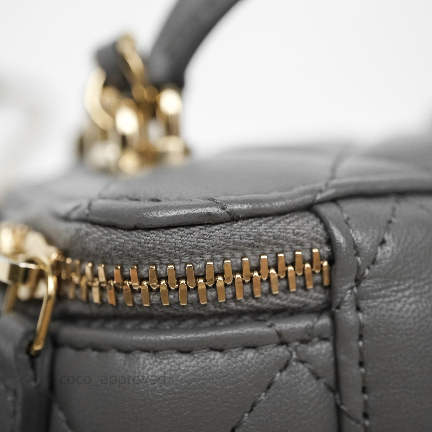 Chanel Mini Top Handle Vanity With Chain Grey Lambskin Gold Hardware