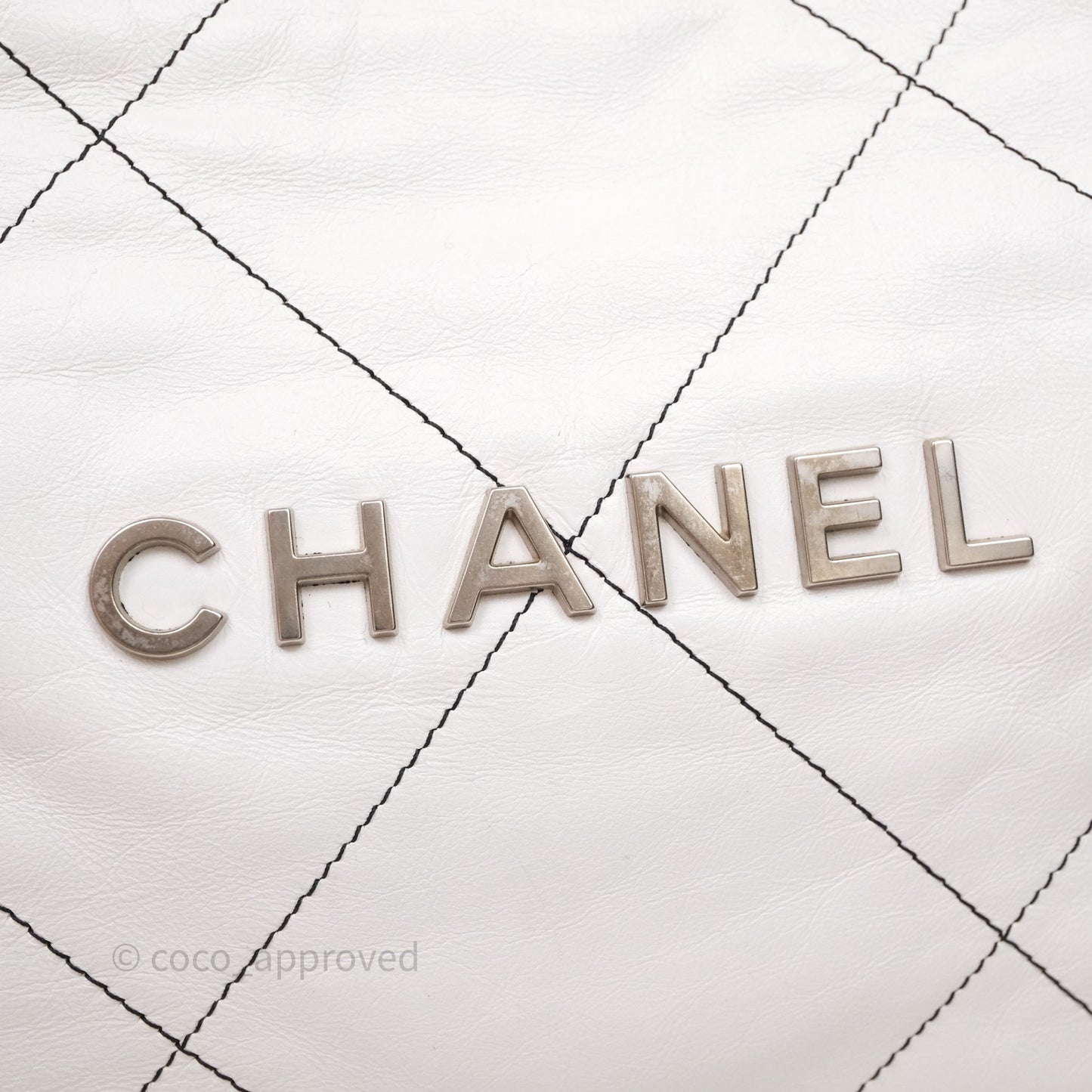 Chanel 22 Small White Crumpled Calfskin Aged Silver Hardware