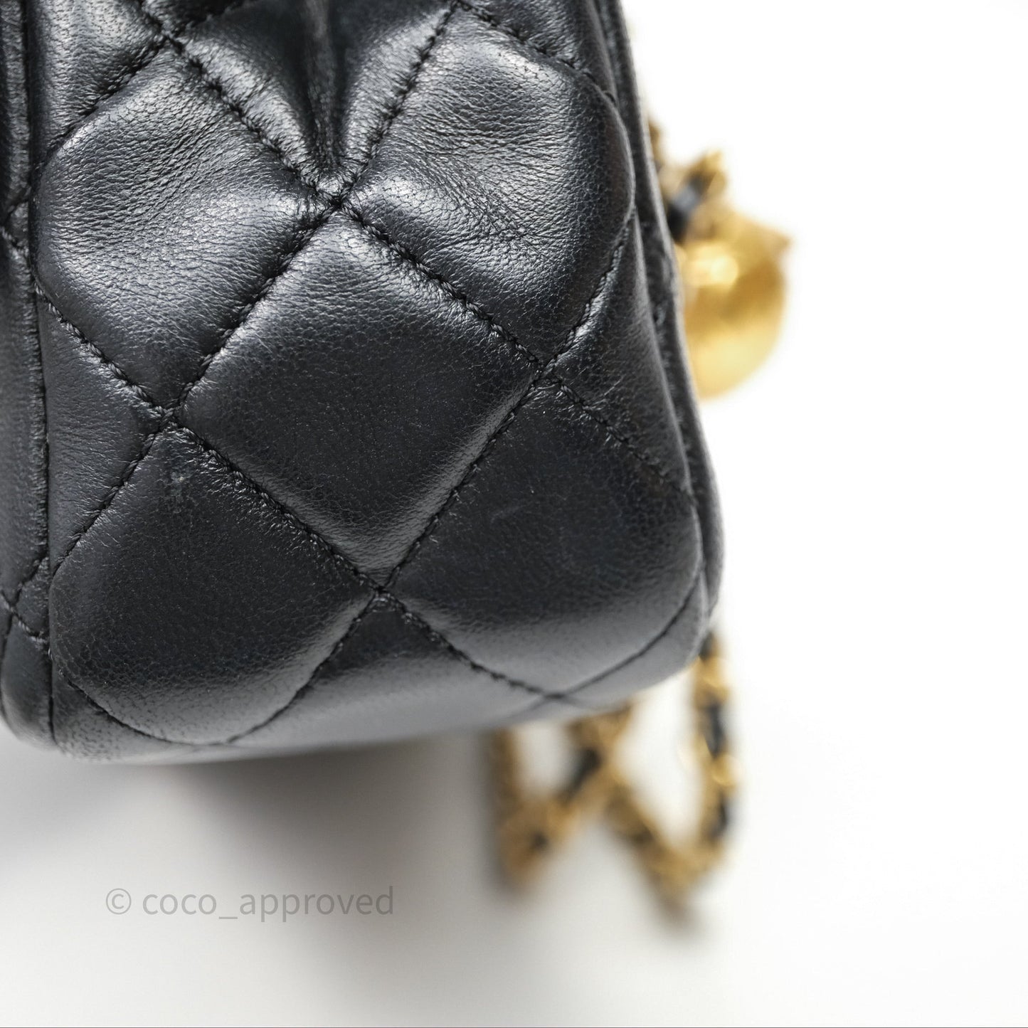 Chanel Mini Rectangular Pearl Crush Quilted Black Lambskin Aged Gold Hardware