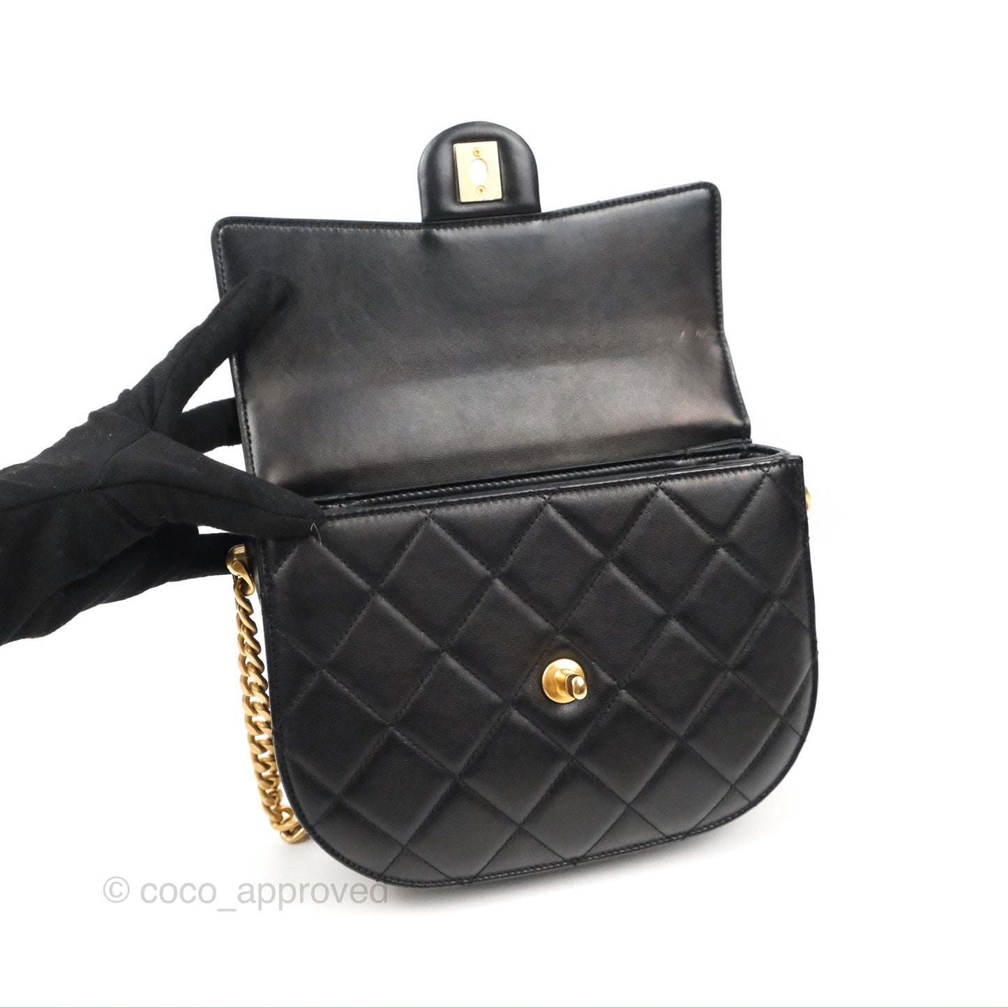Chanel Small Round Messenger Bag Black Calfskin Aged Gold Hardware