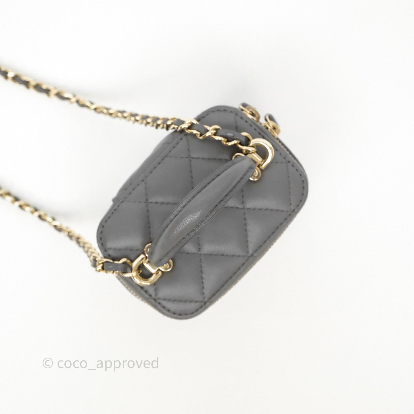 Chanel Mini Top Handle Vanity With Chain Grey Lambskin Gold Hardware