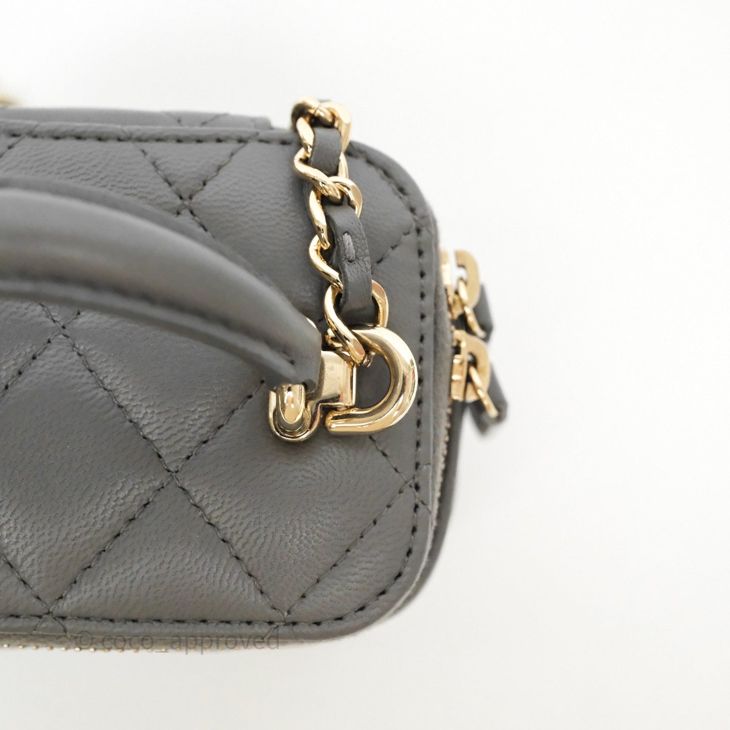 Chanel Mini Top Handle Vanity With Chain Grey Lambskin Gold Hardware