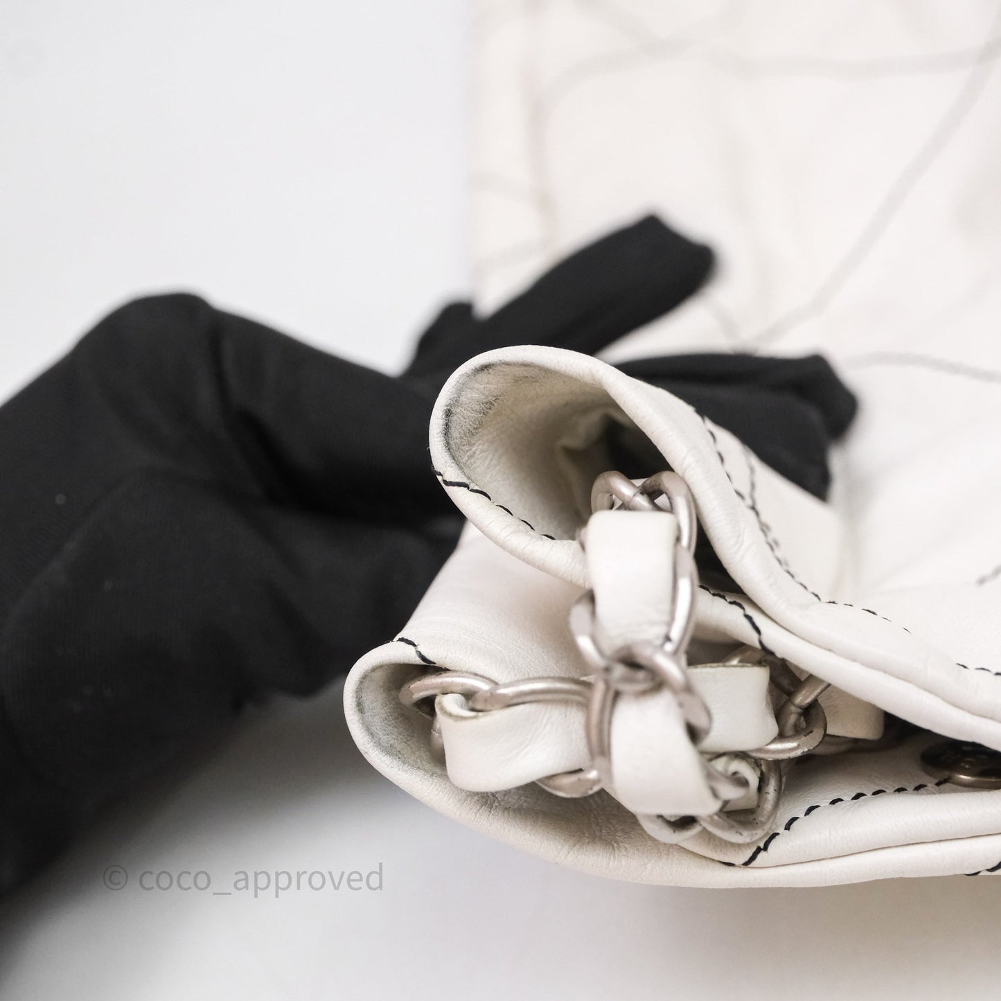 Chanel 22 Small White Crumpled Calfskin Aged Silver Hardware