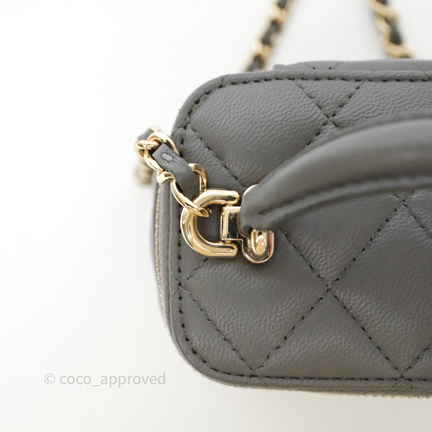 Chanel Mini Top Handle Vanity With Chain Grey Lambskin Gold Hardware