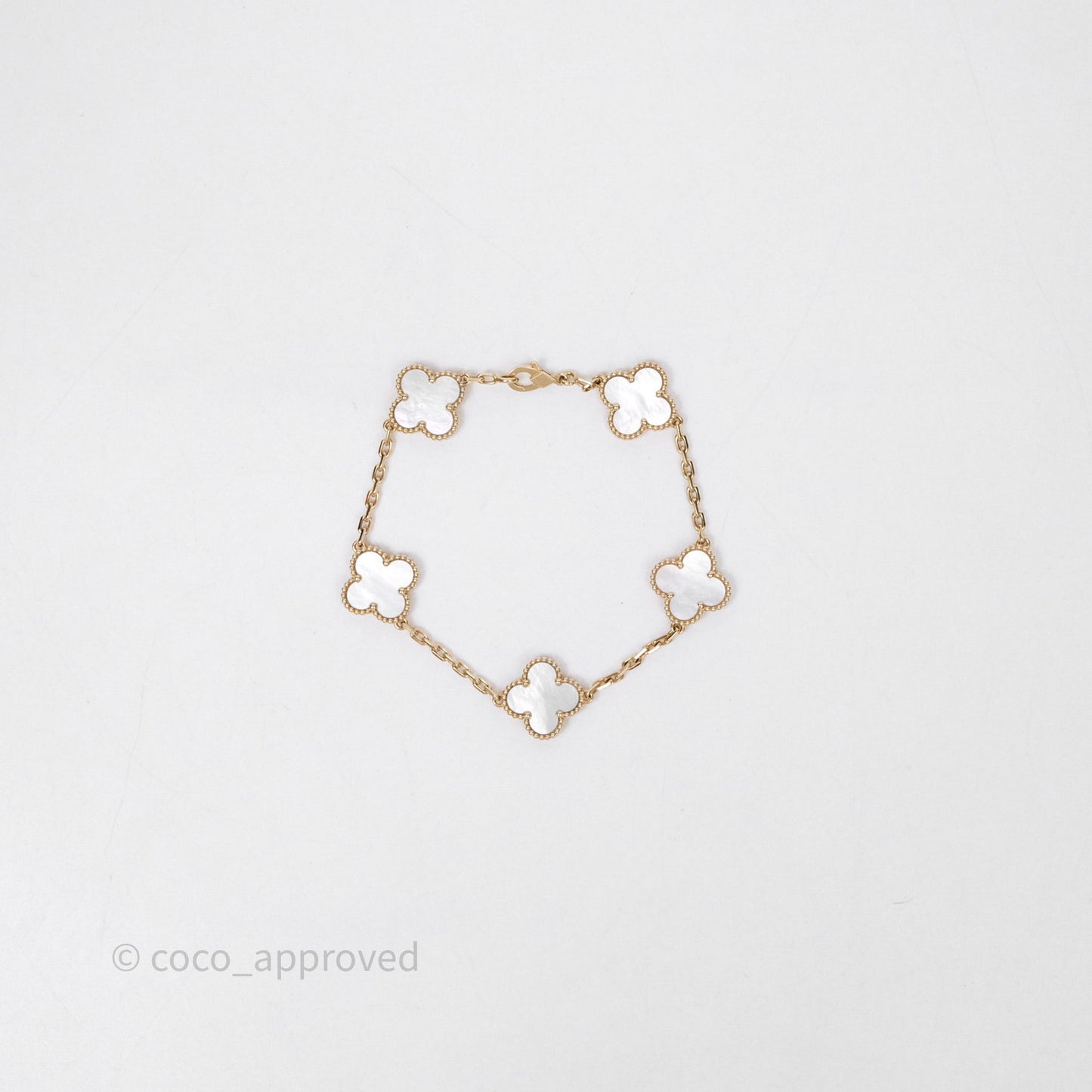 Van Cleef & Arpels Vintage Alhambra 5 Motifs White Yellow Gold Bracelet