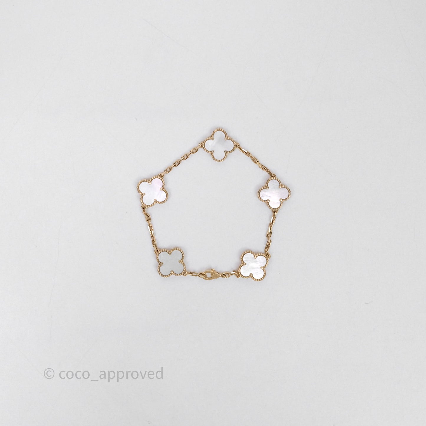 Van Cleef & Arpels Vintage Alhambra 5 Motifs White Yellow Gold Bracelet