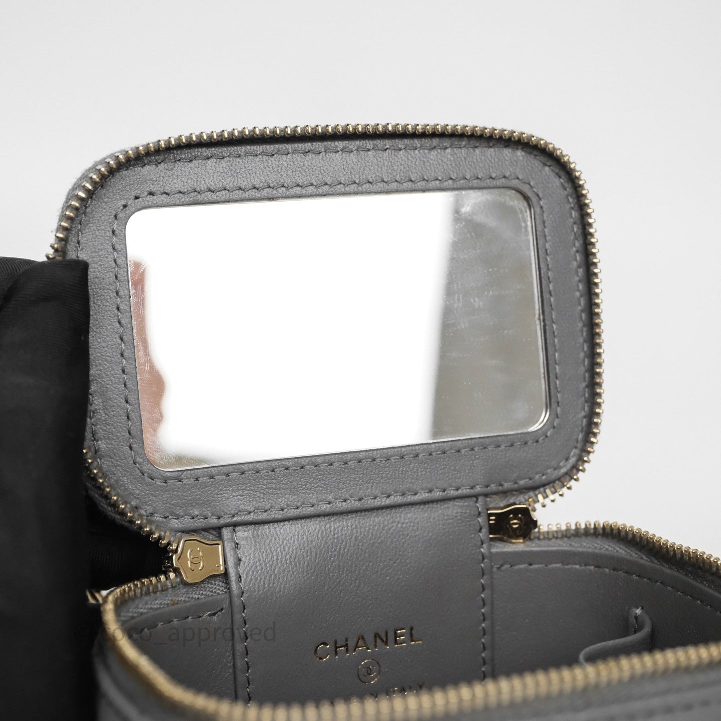 Chanel Mini Top Handle Vanity With Chain Grey Lambskin Gold Hardware