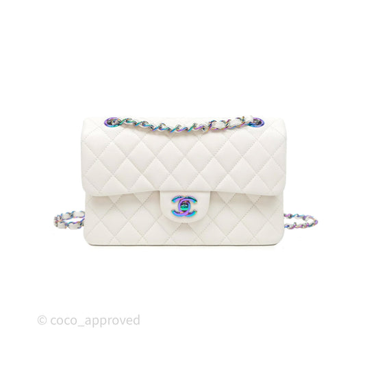 Chanel Classic Flap Small Ivory White Caviar Rainbow Hardware
