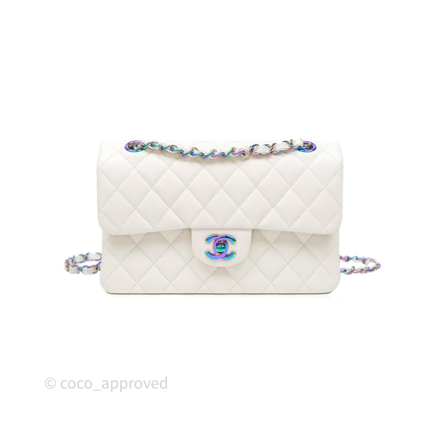 Chanel Classic Flap Small Ivory White Caviar Rainbow Hardware