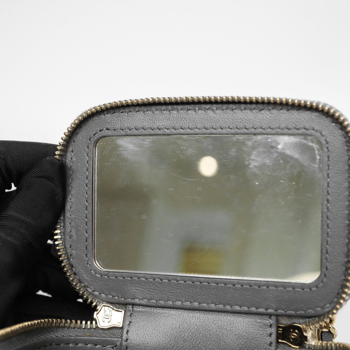 Chanel Mini Top Handle Vanity With Chain Grey Lambskin Gold Hardware