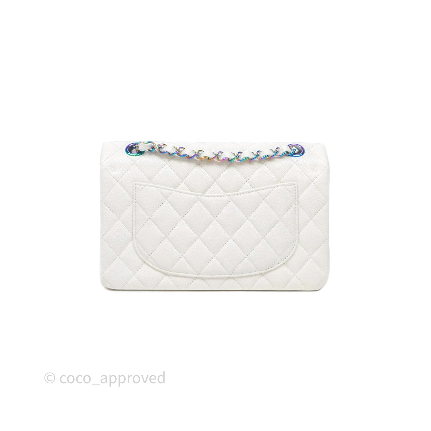 Chanel Classic Flap Small Ivory White Caviar Rainbow Hardware