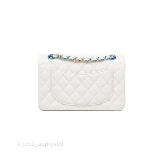 Chanel Classic Flap Small Ivory White Caviar Rainbow Hardware