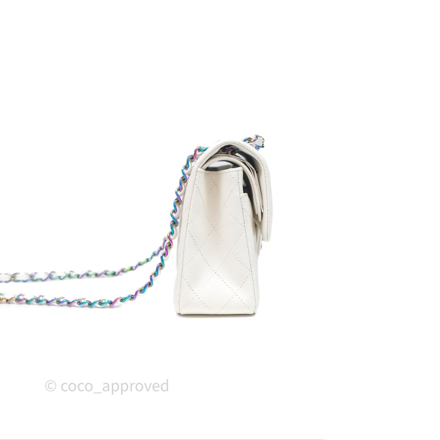 Chanel Classic Flap Small Ivory White Caviar Rainbow Hardware